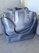 Włoska torebka Shopper Bag | Skóra Naturalna | Granatowa | A4