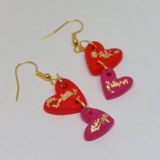 Kolczyki ręcznie robione serca czerwone i różowe.