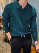 Sweter Męski Old Money Casual z Kołnierzykiem - Ciemnoniebieski L