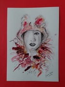 Akwarelowy portret kobiety "Kobieta w stylu Sherlocka Holmesa"