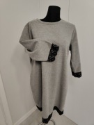 Szara prosta sukienka 44 XXL z czarną koronką