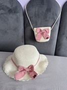 Zestaw letni dla dziewczynki – kapelusz +torebka słomkowa z różową kokardką