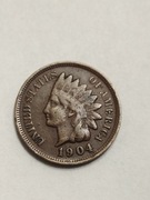Sprzedam monetę USA 1 cent 1904r. - Cent z głową Indianina -stan bdb.
