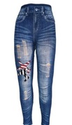 Legginsy damskie imitacja jeansu z prawdziwymi dziurami 