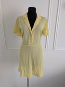 Sukienka H&M żółta w paski, kołnierzyk, XL/42, krótki rękaw, na lato, mini