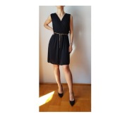 Nowa czarna kopertowa sukienka 34 XS 36 S 38 M złoty pasek