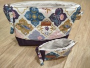 Kosmetyczki, 2 szt. bawełna z printem, łączenie z fioletowym sztruksem 