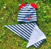 Polski piękny komplet bawełniany,czapka + chustka dwustronna,r. 1-3 lata