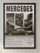 Plakat Mercedes Benz W140 A3 w ramie retro czarno-biały