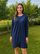 Granatowa sukienka zakładkowa długi rękaw 44