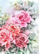 Obraz akwarele kwiaty malowany A4