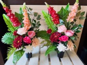 Wiązanka stroik do wazonu ze sztucznych kwiatów na cmentarz   komplet 2 szt