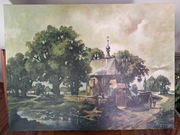 kopia obrazu W.Maleckiego "pejzaż z kościółkiem" olej na płótnie 80x60