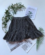 Bawełniana czarna spódnica mini w kropki falbany XS 34