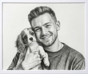 Portret ołówkiem na zamówienie mężczyzna z psem, rysunek grafitem