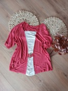 czerwona koralowa bluzka damska z rękawem biała elegancka biała XXL