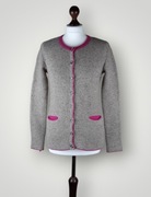Kardigan Marie Lund z różową lamówką, wełna jagnięca, rozmiar L