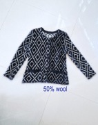 Ciepły sweter/kardigan/żakiet damski, czarno-biały, 50% wełna, M/S