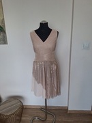 Piekna błyszcząca nude beżowa sukienka Orsay 38 elegancka na impreze