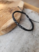 Bransoletka męska czarna z makramy z koralików i hematytu
