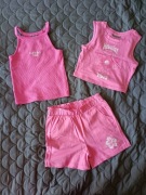 dziewczęcy zestaw 134 140 top + koszulka na ramiączkach + krótkie spodenki 