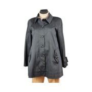 Płaszcz Viyella Vintage Czarny Krótki Trapezowy Bawełna Retro Guziki