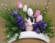 Stroik wielkanocny sztuczny królikiem ceramiczny 30cm