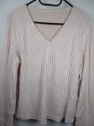 Sweter damski M beżowy prążkowany zapinany guziki dekolt V casual