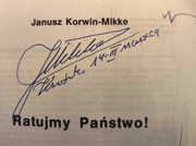 Janusz Korwin Mikke Autograf Podpis plus książka "Ratujmy Państwo"