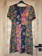 Zara strukturalna sukienka łączony print kwiatowy czarna mini letnia M 