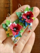 Kolczyki srebrne polne kwiaty maki niezapominajki poppy flower handmade