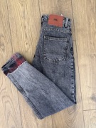 Zara jeansy denim szare wstawki materiałowe krata 36