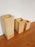 świeczniki drewniane , zestaw 3 sztuki