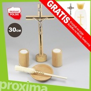 DUŻY DREWNIANY KOMPLET KOLĘDOWY - Krzyż Świeczniki Kropidło Miska na Kolędę