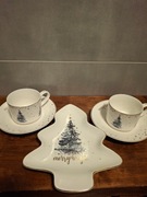 KOMPLET FILIŻANKI 2SZT i TALERZ CHOINKA HOME&YOY 
