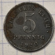 01057 Niemcy Cesarstwo 5 fenigów 1920 J
