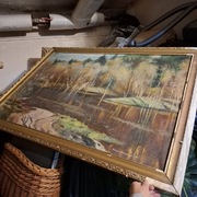 Obraz pejzażowy leśny. Artysta Janusz Matyszczyk 1961