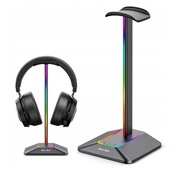 GAMINGOWY STOJAK NA SŁUCHAWKI NAUSZNE PODŚWIETLENIE RGB LED HUB USB UCHWYT