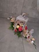 Kompozycja nagrobna z led, aniołek, lampion