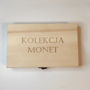 DREWNIANE PUDEŁKO NA MONETY kolekcja monet (na 50 szt.)