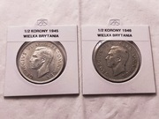 1/2 korony 1945, 1946 Ag 500 - zestaw 2 sztuki