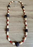Biżuteria. Lawa, koral, muszla perłowa. Naszyjnik - 86cm - rękodzieło