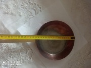 Stara miedziana patelnia z mosiężną rączką średnica 16.5 cm wysokość 3 cm