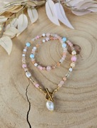 Naszyjnik Choker z Kamieni Naturalnych Perły Naturalne Agat Jadeit Kwarc