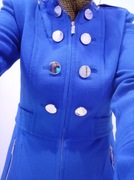 Piękny Elegancki kabaltowy szafirowy płaszcz r M stan idealny nowy bez metk