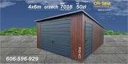 Garaż blaszany. 4x6 m. Brama podnoszona. Dodatkowe drzwi. Profil zamknięty