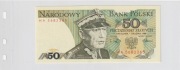 50 zł 1 grudnia 1988 r. Ser. HA  z paczki (dolna krawędź z farbą drukarską)