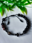 Bransoletka Różaniec - bawole oko, agat, czarny turmalin 