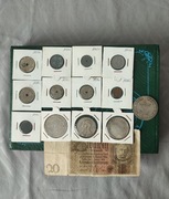 Monety przedwojenne i z okresu wojny plus banknot
