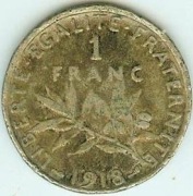 FRANCJA 1 FRANK 1918 srebro 5 gramów !!!